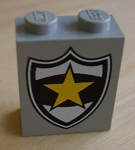 Panel 1 x 2 x 2 - Solid Studs with Yellow Star on Black and White Police Badge Pattern
