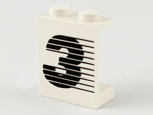 Panel 1 x 2 x 2 - Solid Studs with Black Number 3 and Lines Pattern