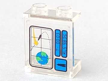 Panel 1 x 2 x 2 - Hollow Studs with Globe and Rocket on Computer Monitor Pattern (Sticker) - Set 6454