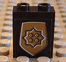 Panel 1 x 2 x 2 - Hollow Studs with Gold World City Police Badge on Black Background Pattern (Sticker) - Set 7035