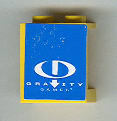Panel 1 x 2 x 2 - Hollow Studs with White Gravity Games Logo on Blue Background Pattern (Sticker) - Set 3538
