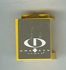 Panel 1 x 2 x 2 - Hollow Studs with White Gravity Games Logo on Dark Gray Background Pattern (Sticker) - Set 3538