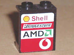 Panel 1 x 2 x 2 - Hollow Studs with Shell, Bridgestone, AMD and Vodafone Logo on Right Pattern (Sticker) - Sets 8362 / 8375 / 8654