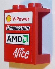 Panel 1 x 2 x 2 - Hollow Studs with Shell V-Power, Bridgestone, AMD and Alice Logos Pattern Model Left Side (Sticker) - Sets 8168 / 8185