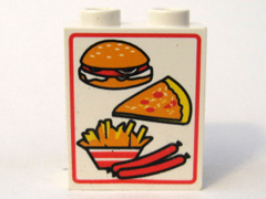 Panel 1 x 2 x 2 - Hollow Studs with Hamburger, Pizza, Fries, and Sausages Pattern
