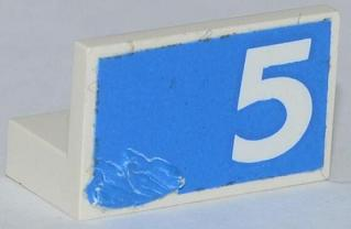 Panel 1 x 2 x 1 with White Number 5 on Blue Background Pattern Model Left Side (Sticker) - Set 1750