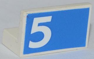 Panel 1 x 2 x 1 with White Number 5 on Blue Background Pattern Model Right Side (Sticker) - Set 1750