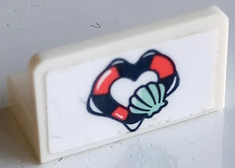 Panel 1 x 2 x 1 with Coral and Dark Blue Heart-Shaped Life Preserver and Light Aqua Shell Pattern (Sticker) - Set 41378