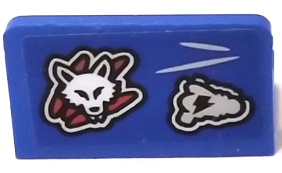 Panel 1 x 2 x 1 with White Wolf Head and Light Bluish Gray Cloud with Lightning Bolt Pattern (Sticker) - Set 70428