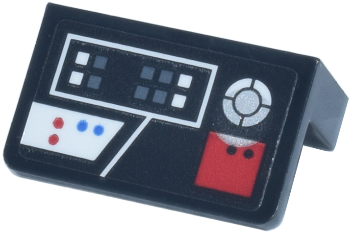 Panel 1 x 2 x 1 with Red and White Control Panel, Silver Dial, Blue and Dark Bluish Gray Buttons Pattern (Sticker) - Set 75419