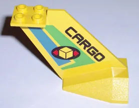 Tail Wedge with Box and Red Arrows on Black Oval, 'CARGO', Blue and Green Stripes Pattern