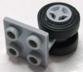 Plate, Modified 2 x 2 Thin with Dual Wheels Holder - Split Pins with Light Bluish Gray Wheels and Black Tires (4870 / 4624 / 3139)
