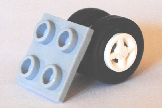 Plate, Modified 2 x 2 Thin with Dual Wheels Holder - Split Pins with White Wheels and Black Tires (4870 / 4624 / 59895)