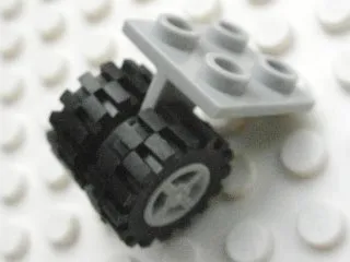 Plate, Modified 2 x 2 Thin with Dual Wheels Holder - Split Pins with Light Bluish Gray Wheels and Black Tires (4870 / 4624 / 3641)