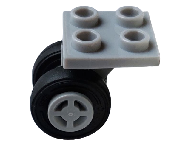 Plate, Modified 2 x 2 Thin with Dual Wheels Holder - Split Pins with Light Bluish Gray Wheels with Slot and Black Tires (4870 / 34337 / 59895)