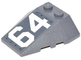 Wedge 4 x 4 Triple with Stud Notches with White '64' on Dark Bluish Gray Background Pattern Model Left Side (Sticker) - Set 76042
