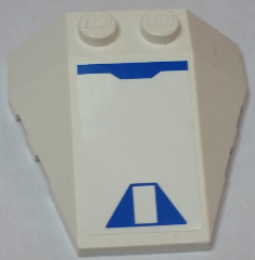 Wedge 4 x 4 Triple with Stud Notches with SW White Rectangle Inside Blue Triangle and Blue Line Pattern (Sticker) - Set 9525