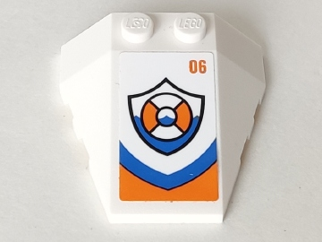 Wedge 4 x 4 Triple with Stud Notches with Orange '06' and Coast Guard Logo Pattern (Sticker) - Set 60166