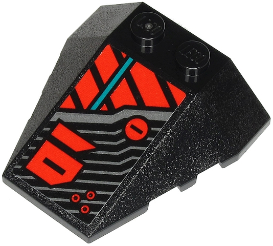 Wedge 4 x 4 Triple with Stud Notches with Red Number 01 and Red, Silver and Dark Turquoise Stripes Pattern Model Left Side (Sticker) - Set 71713