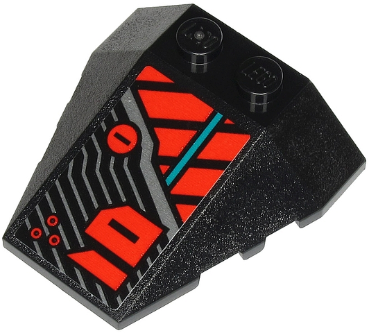 Wedge 4 x 4 Triple with Stud Notches with Red Number 01 and Red, Silver and Dark Turquoise Stripes Pattern Model Right Side (Sticker) - Set 71713