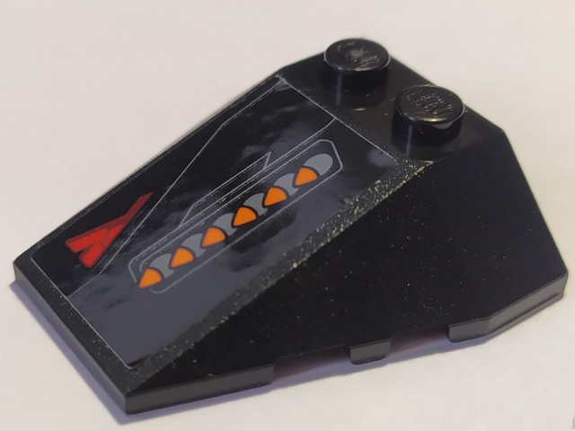 Wedge 4 x 4 Triple with Stud Notches with Dark Bluish Gray and Orange Bullets Pattern Model Left Side (Sticker) - Set 76087