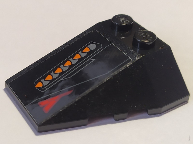 Wedge 4 x 4 Triple with Stud Notches with Dark Bluish Gray and Orange Bullets Pattern Model Right Side (Sticker) - Set 76087