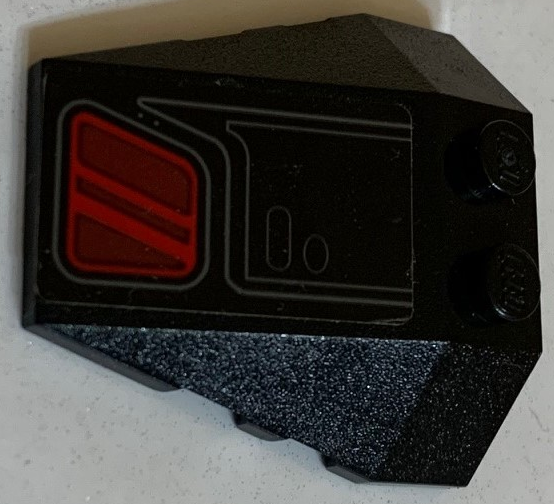 Wedge 4 x 4 Triple with Stud Notches with SW Kylo Ren's Tie Fighter Side Window, Dark Red with Red Stripes Pattern Model Left Side (Sticker) - Set 75179