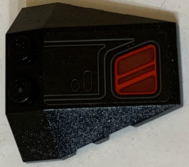 Wedge 4 x 4 Triple with Stud Notches with SW Kylo Ren's Tie Fighter Side Window, Dark Red with Red Stripes Pattern Model Right Side (Sticker) - Set 75179