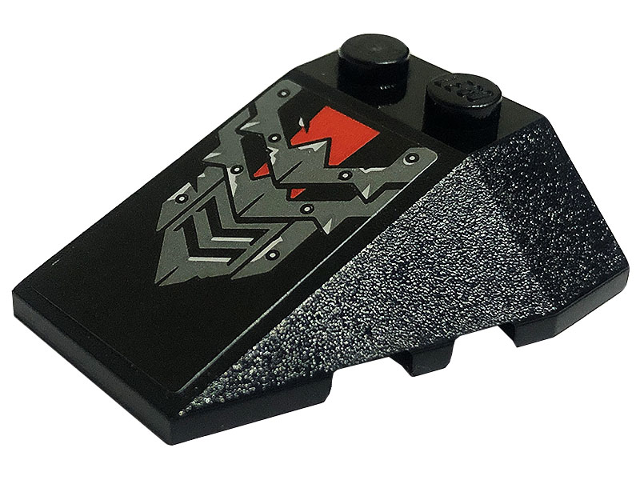 Wedge 4 x 4 Triple with Stud Notches with Dark Bluish Gray Metal Plates, Rivets and Red Stripe Pattern (Sticker) - Set 80033