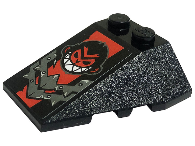 Wedge 4 x 4 Triple with Stud Notches with Dark Bluish Gray Metal Plates, Rivets, Red Stripe and Monkey Head Pattern (Sticker) - Set 80033