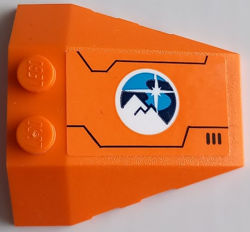 Wedge 4 x 4 Triple with Stud Notches with Dark Blue, Dark Azure and White Arctic Explorers Logo, Lines and Air Vent Pattern Model Left Side (Sticker) - Set 60196