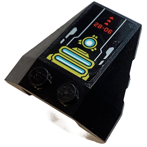 Wedge 4 x 4 Triple with Stud Notches with Gold Armor, Medium Azure Lights, Red Triangles and '28-06' Pattern Model Right Side (Sticker) - Set 71765