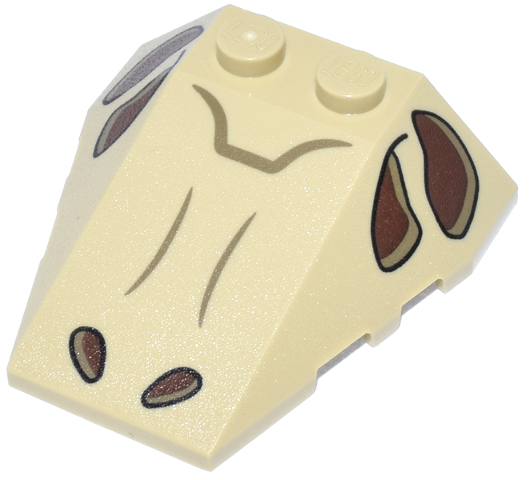 Wedge 4 x 4 Triple with Stud Notches with Dinosaur Skull Reddish Brown and Dark Tan Eye Sockets and Nostrils Pattern