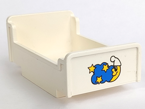 Duplo, Furniture Bed 3 x 5 x 1 2/3 with Blue Cloud, Yellow Stars, Crescent Moon with Face and Sleeping Cap Pattern