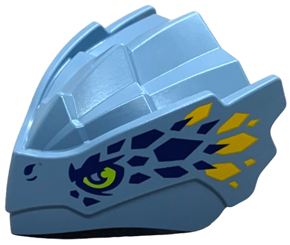 Dragon Head (Ninjago) with Stepped Top and Pin Hole on Back with Lime Eyes with Rounded Pupils, Dark Blue and Bright Light Orange Scales