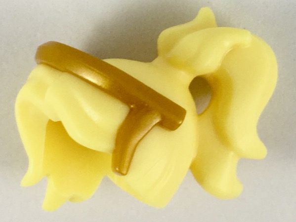 Minifigure, Hair Long Ponytail on Top, Long Bangs Parted on Left, Gold Tiara Pattern
