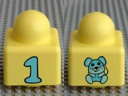 Primo Brick 1 x 1 with Number 1 and Mouse Pattern on Opposite Sides
