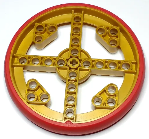 Wheel 88 x 14 Technic with Axle Hole and 28 Pin Holes with Molded Red Hard Rubber Tire Pattern