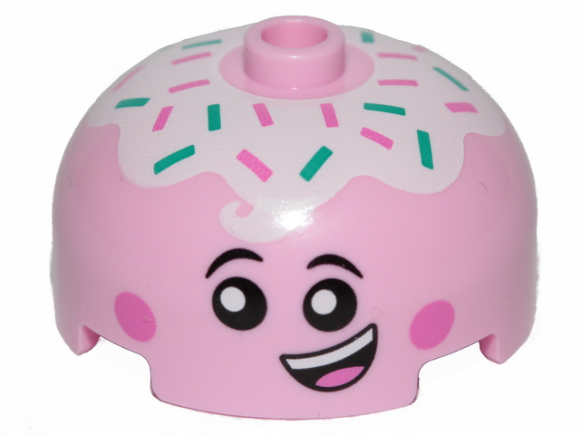 Brick, Round 3 x 3 x 1 1/3 Dome Top - Open Stud with Face with Smile, Eyes with Pupils, Pink Cheeks and Topping Pattern