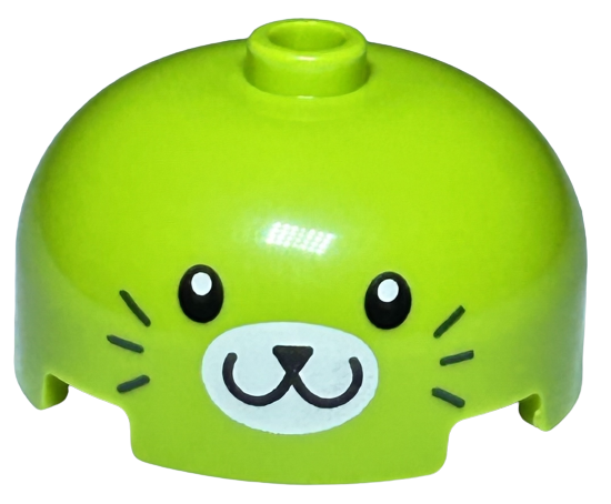 Brick, Round 3 x 3 x 1 1/3 Dome Top - Open Stud with Black Eyes, Nose and Mouth, Dark Green Whiskers and White Oval Muzzle Pattern (Cactus)