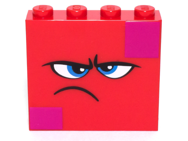 Brick 1 x 4 x 3 with Dark Azure Eyes, Furrowed Eyebrows, Frown and Magenta Squares on Two Corners Pattern (Queen Watevra Wa'Nabi Face)