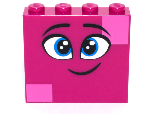 Brick 1 x 4 x 3 with Twinkling Dark Azure Eyes, Eyebrows, Smile and Dark Pink Squares on Two Corners Pattern (Queen Watevra Wa'Nabi Face)
