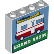 Brick 1 x 4 x 3 with Camper Van and 'GRAND BASIN' Pattern