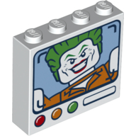 Brick 1 x 4 x 3 with Monitor and Joker on Screen, Red, Orange and Green Round Buttons Pattern