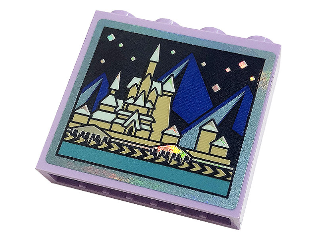 Brick 1 x 4 x 3 with Castle and Mountains Pattern (Sticker) - Set 43197