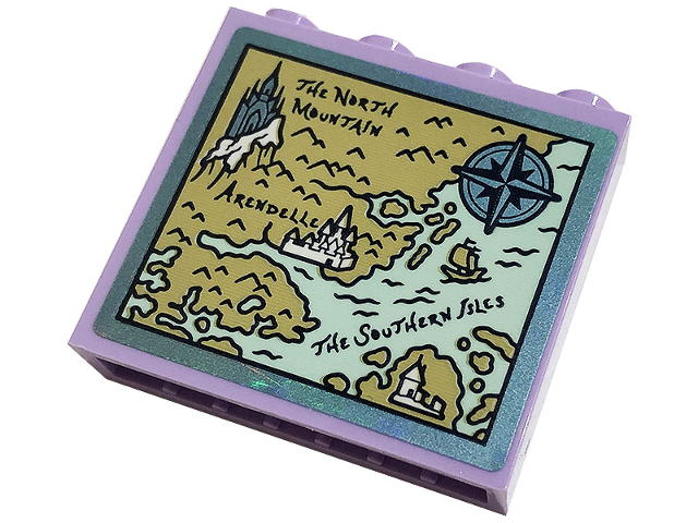 Brick 1 x 4 x 3 with Map with 'THE NORTH MOUNTAIN', 'ARENDELLE', 'THE SOUTHERN ISLES', Castles and Compass Pattern (Sticker) - Set 43197