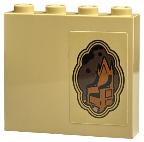 Brick 1 x 4 x 3 with Minifigure with Picture of Dark Orange Throne in Gold Frame Pattern (Sticker) - Set 40577