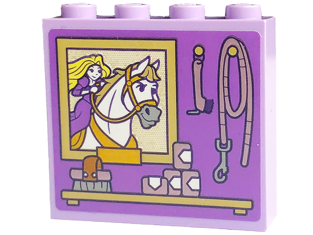 Brick 1 x 4 x 3 with Picture with White Horse and Rapunzel, Leash, and Brush on Shelf Pattern (Sticker) - Set 43195