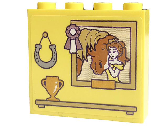 Brick 1 x 4 x 3 with Picture with Horse and Belle, Horseshoe, Bow, and Gold Cup on Shelf Pattern (Sticker) - Set 43195