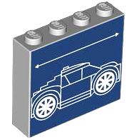 Brick 1 x 4 x 3 with White Lines Schematic of Car Stepped Back Window and Arrow on Dark Blue Background Pattern